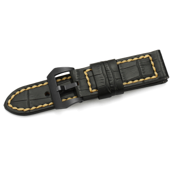 iStrap 24mm Embossed Alligator Grain Calf Leather Watch Band & SS Black PVD Screw in Changeable Tang Buckle - Black - Intl  