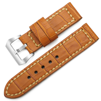iStrap 24mm Embossed Alligator Grain Calf Leather Watch Band & SS Brushed Screw in Changeable Tang Buckle - Honey Brown - Intl  