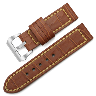 iStrap 24mm Embossed Croco Grain Calf Leather Mens Watch Band & SS Brushed Screw in Changeable Tang Buckle - Brown - Intl  
