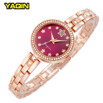 Jam tangan wanita merek Y AQIN Fashion wanita gelang campuran Waterproof jam jam tangan berlian imitasi kuarsa (mawar emas & merah) - International  