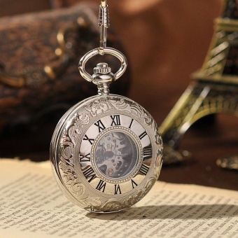 jiage Elegant Pocket Watch Royal Boutique Atmosphere Alchemist Fob Watches Silver Color Steampunk With Chain 2 Sides Open Case PW113 (Silver) - intl  