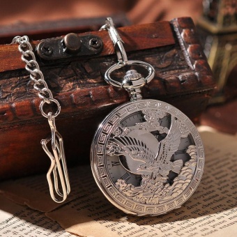 jinma Mechanical Fob Pocket Watch Roman Numerals Elegant Hand Wind Vintage Unique Retro Watches Eagle Steampunk reloj bolsillo PW255 (Silver) - intl  