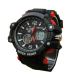 Joefox Dual Time Jam Tangan Pria - Hitam-List Merah - Rubber Strap - JF330  