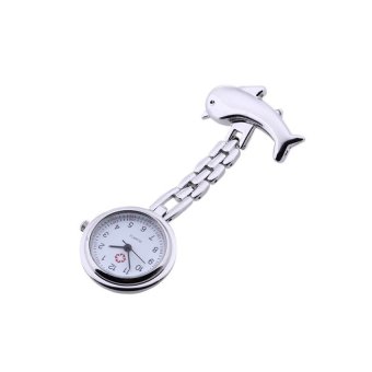 JOR Dolphin Quartz Movement Nurse Brooch Fob Tunic Pocket Watch Silver - Intl  