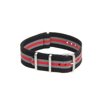 JOR Watch Band Strap Unisex Black/Red/Gray Canvas 20mm Buckle  