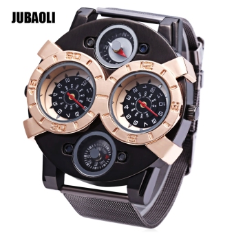 JUBAOLI 1129 Male Dual Movt Quartz Watch Decorative Compass Creative Double Dials Wristwatch (BLACK)  