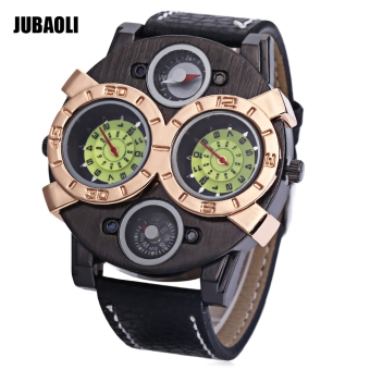 JUBAOLI Male Dual Movt Quartz Watch Decorative Compass Creative Double Dial Wristwatch (Green)  