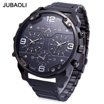 JUBAOLI Male Dual Movt Quartz Watch Large Dial Decorative Working Sub-dial Stainless Steel Band Wristwatch (GREEN)  
