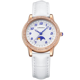 kobwa Lang Geya style series features Diamond Dial Leather Watchband Xingyue imported quartz watch 542-2 (White)  