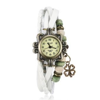 Lady Retr o Style Leather Band Analog Clover Pendant Charm Quarts Wrist Watch for Women - intl  