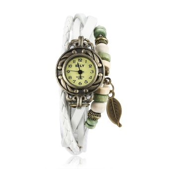 Lady Retr o Style Leather Band Analog Leaf Pendant Decorated Charm Quarts Wrist Watch for Women - intl  