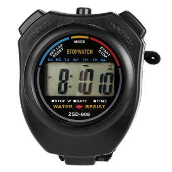 LCD Digital Sports Stop Watch Chronograph Time Date Alarm Timer Count Stopwatch with Strap (Black) - intl  