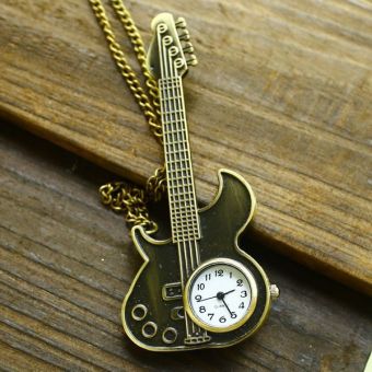 liangun New arrival watch pocket antique vintage rock guitar shaped with long chain for women ladies hot sale dropship - intl  