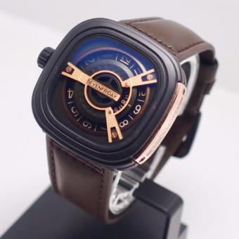 Limited Edition Jam Tangan Pria Seven-friday Casual dan Exclusive- bahan tali kulit plat Gold - Stainless Steel  