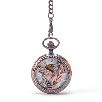 LingTud Vantique Bonze 3D Horse Pocket Watch With Chain Arabic numbers Dial Mechanical Hand Wind Pocket Watch Men Women Watch PW398 (Bronze) - intl  