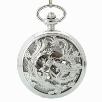 linxing 20pcs/lot Steampunk retro silver mechanical pocket watchAntique Dragon phoenix stereo carve patterns mechanical pocketwatch (White) - intl  