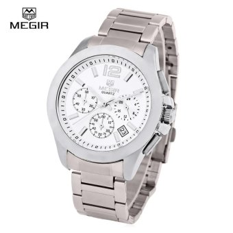 Megir 5006 30m Water Resistant Male Quartz Watch With Stainless Steel Strap Three Working Sub-Dials - intl  