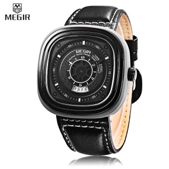 MEGIR ML2027 Male Quartz Watch Square Case Calendar Men Wristwatch - intl  