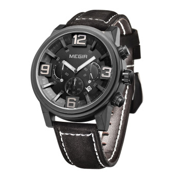 MEGIR Snug Genuine Leather Strap Good Quality Man Wristwatch Analog Quartz Watch with 3D Hour Marker - intl  