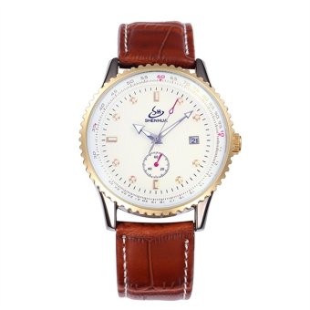 Men Automatic Mechanical Wrist Watch with PU Band (White+Brown) - intl  