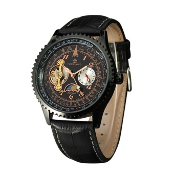 Men Business Mechanical Wrist Watch Black Brown Leather Band Sub Dial Tachometer Analog Automatic-self-wind 181 - intl  