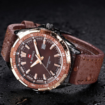 Men Fashion Quartz Watch Classic Date Genuine Leather Waterproof Male Wristwatch (BROWN) - intl  