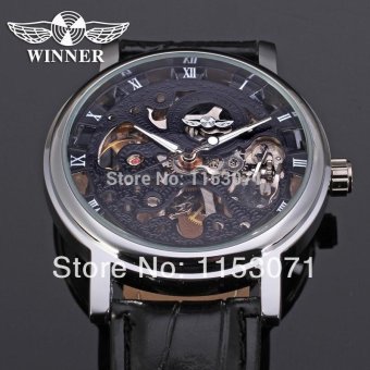 Men Hand Wind Black Mechanical Watches Leather Band - intl  
