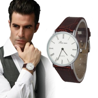 Men Luxury Fashion Business Faux Leather Roman Display Analog Watch L BW - intl  