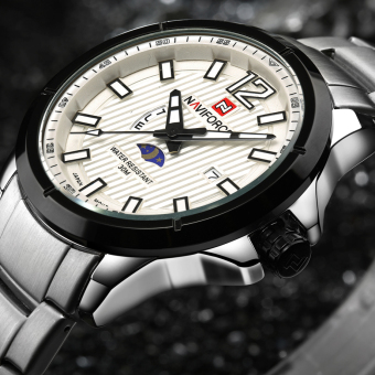 Men Quartz Watches Full Steel Army Military Sports 24 Hours Waterproof Clock (SILVER WHITE) - intl  