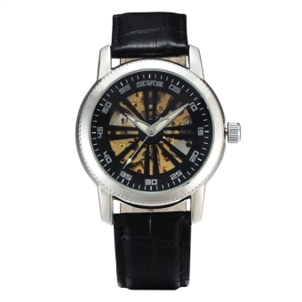 Men Round Dial Mechanical Wrist Watch with Stainless Steel Band (Black+Silver) - intl  