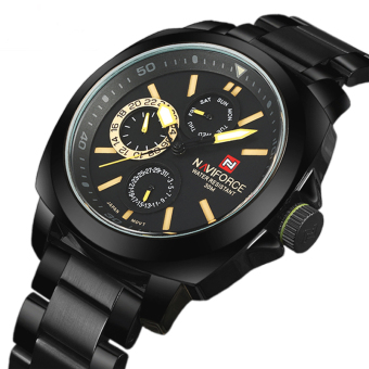 Men Sports Watches Male Quartz Brand Luxury 24 Hours Chrono Clock Steel Army Military WristWatch (BLACK YELLOW) - intl  