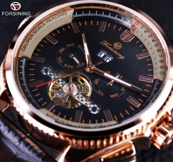 Men Top Brand Luxury Automatic Watch Rose Golden Calendar Display Tourbillon Stylish Design Gear Bezel  