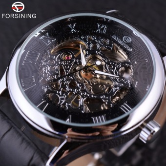 Men Watch Top Brand Luxury Clock Retro Casual Design Retro Roman Number Display Black Silver Mechanical Skeleton  