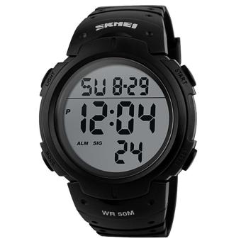 Men Waterproof Digital Multi-function Outdoor Sports Running Electronic Wrist Watch White - intl  