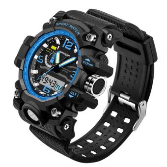 Men Waterproof Digital Multi-function Outdoor Sports Running Electronic Wrist Watch with Three Pointers Black Blue - intl  
