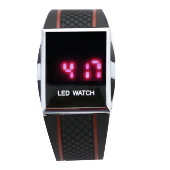 Men Women Casual White Black LED Digital Sports Wristwatch (Black+Red) - intl  
