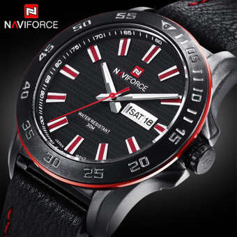 Mens Casual Quartz Watches Luxury Brand 30M Waterproof Leather Relogio Masculino Army Military Sports Wristwatch (BLACK ) - intl  