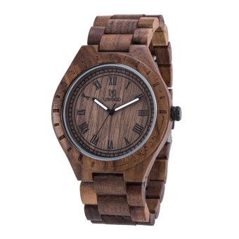 Mens Classic Casual Wooden Band Gift Giving Natural Wood Watch Quartz Wrist Watch Walnut - intl  