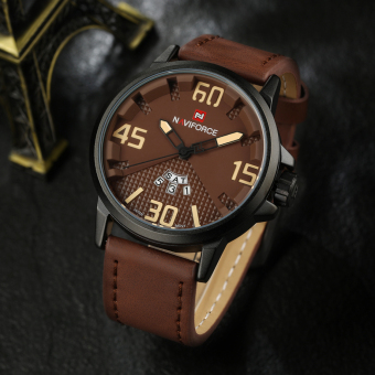 Men's Fashion Casual Sport Watch Waterproof Leather Quartz Analog Male Military Clock (BROWN) - intl  