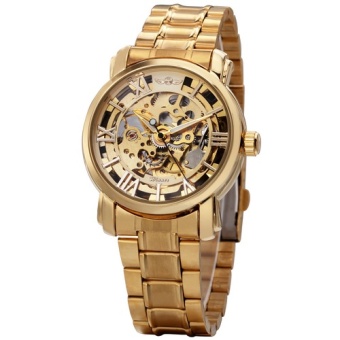 Men's Golden Skeleton Watches 2017 WINNER Automatic Mechanical Wristwatches Stainless Steel Strap Business Design +GIFT BOX 341 - intl  