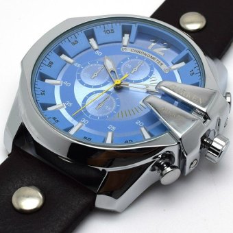Mens Leather Starp Quartz Watch Fashion Black And Blue - intl  