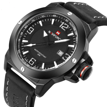 Men's Quartz Analog Watch Date Casual Military Sport Male Leather Wrist Watch (BLACK) - intl  