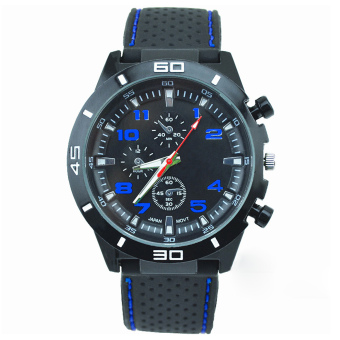 Men's Racer Military Pilot Aviator Army Silicone Sports Watch Wrist Watch Black Strap with Blue Words  