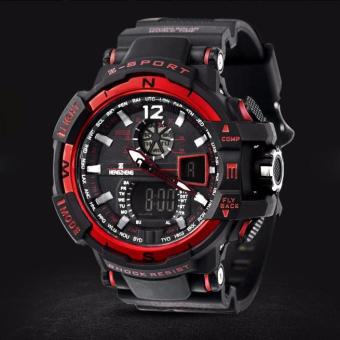 Men's Rubber Band LED Digital Sports Waterproof Diving Quartz Wrist Watch Red - intl  