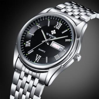 Men's Watches Auto Date Stainless Steel Back Light Hours Sport Watch Men Casual Quartz Clock Business Wristwatch - intl  