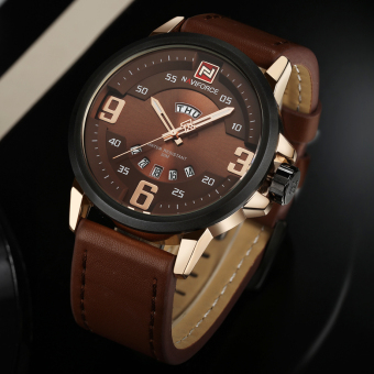 Men's Watches Sports Army Military Leather Quartz Clock Waterproof (BROWN) - intl  