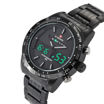 Merek terkenal Naviforce kuarsa Analog menuju Digital multifungsi pria hitam baja gelang jam jam tangan olahraga pria asli 9024 (hitam putih) - International  