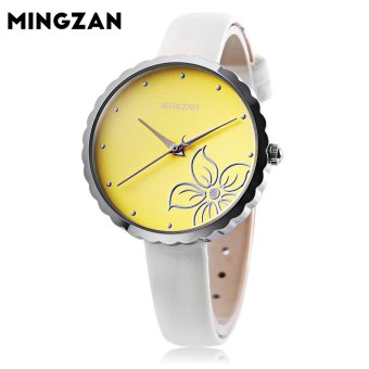 MINGZAN 6107 Women Quartz Watch Flower Pattern Dial Leather Strap Female Wristwatch (Gold) - intl  