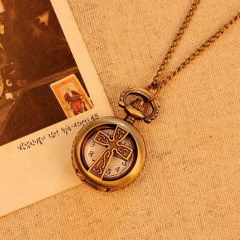 moovof Pocket Watch For Men Women Unisex Necklace Quartz Alloy Pendant Bronze With Long Chain New Arrival (bronze) - intl  