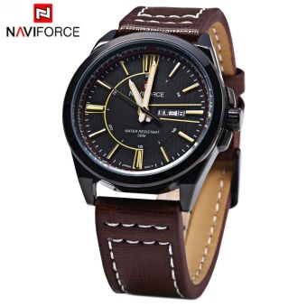 Naviforce 9046 Male Quartz Watch Leather Strap Day Date Display - intl  